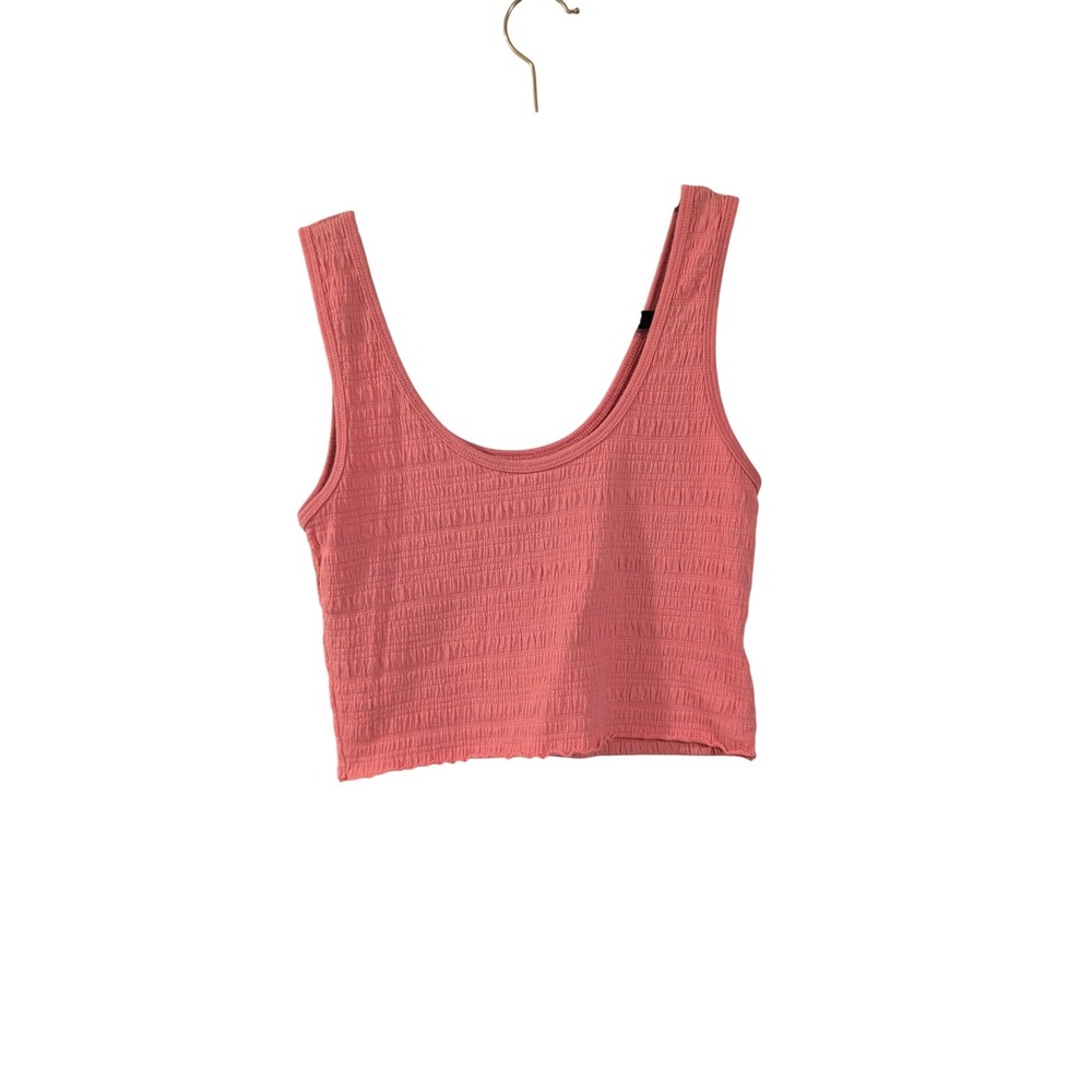 American Eagle Smocked Tank Top Womens Small Pink Cropped Scoop Neck Stretch‎